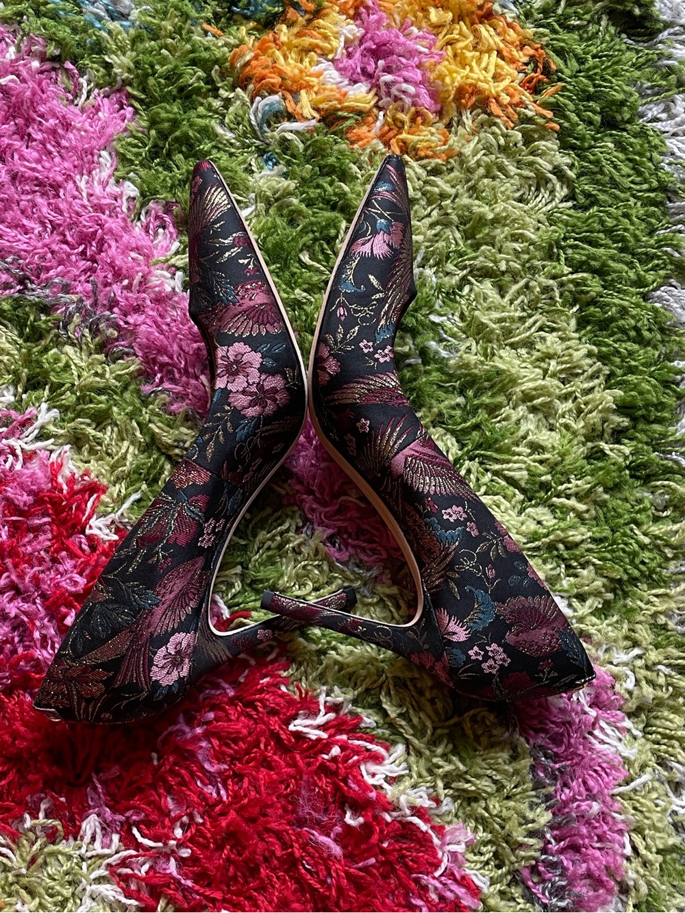 NWOT Sam Edelman Hazel Taper Toe Heeled Pump - Bird Print Fabric - Picture 2 of 14